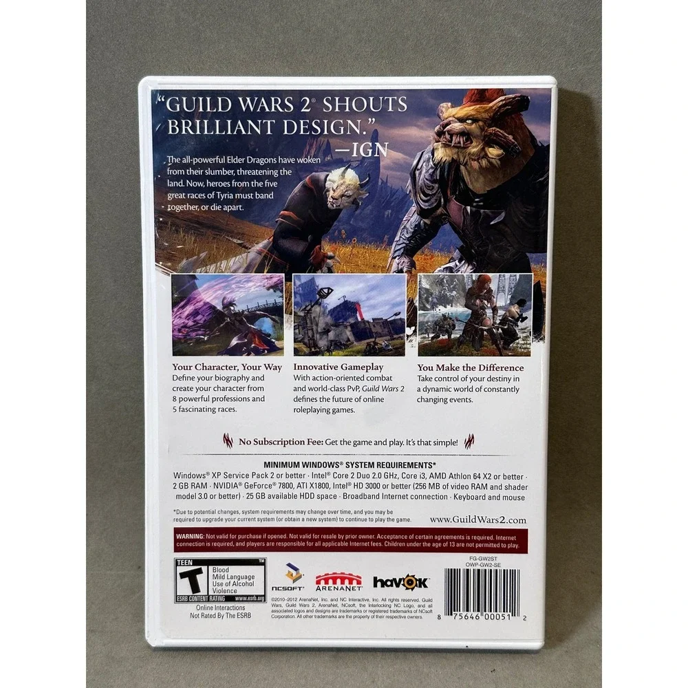 Guild Wars 2 PC Game DVD-ROM ArenaNet NCSoft with Sleeve and Manual‎ 2-Disc Set